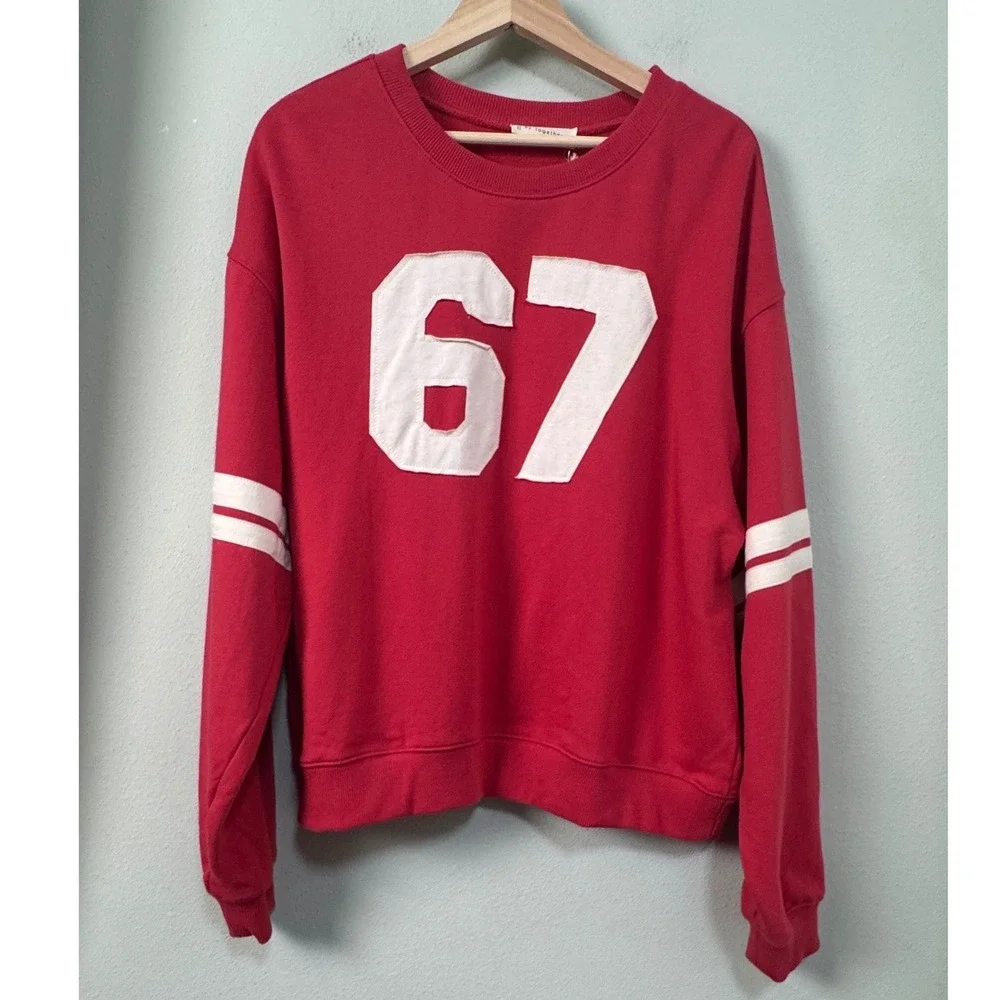 By Together Varsity 67 Pullover Knit Sweater Dusty Red Womens Large NEW